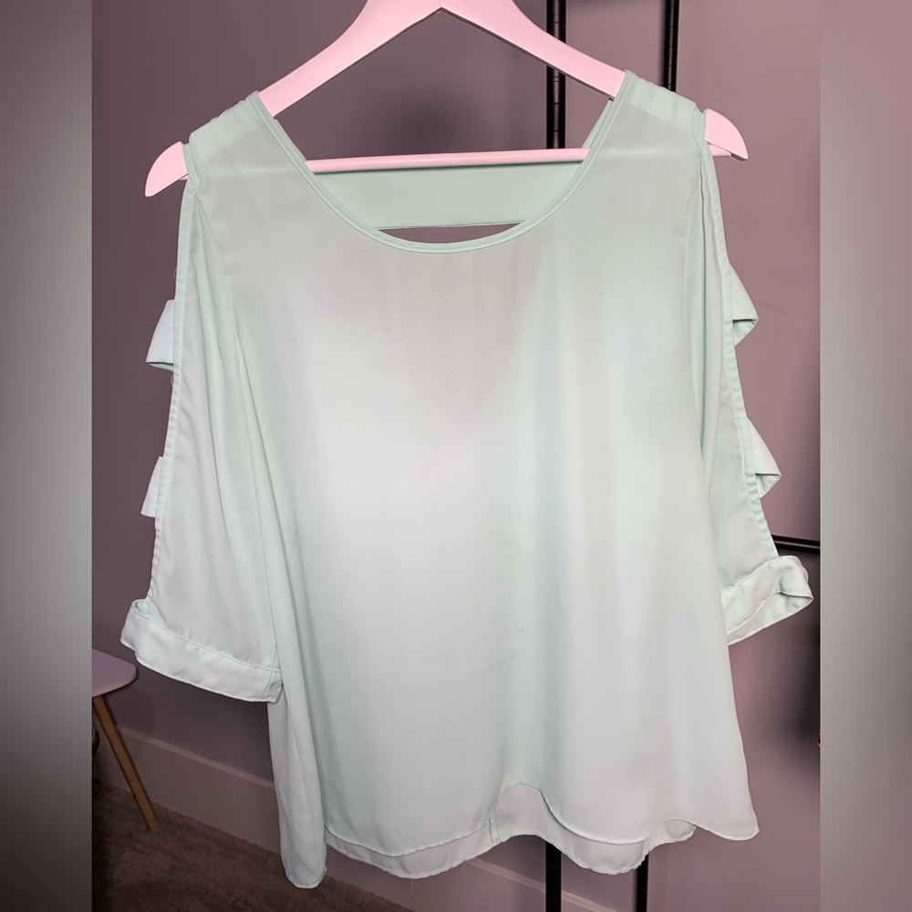 Blouse for women, Mint green, peekaboo lattice sleeves